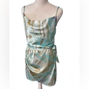 Simplee Apparel Aqua & Gold Satin Slip Dress